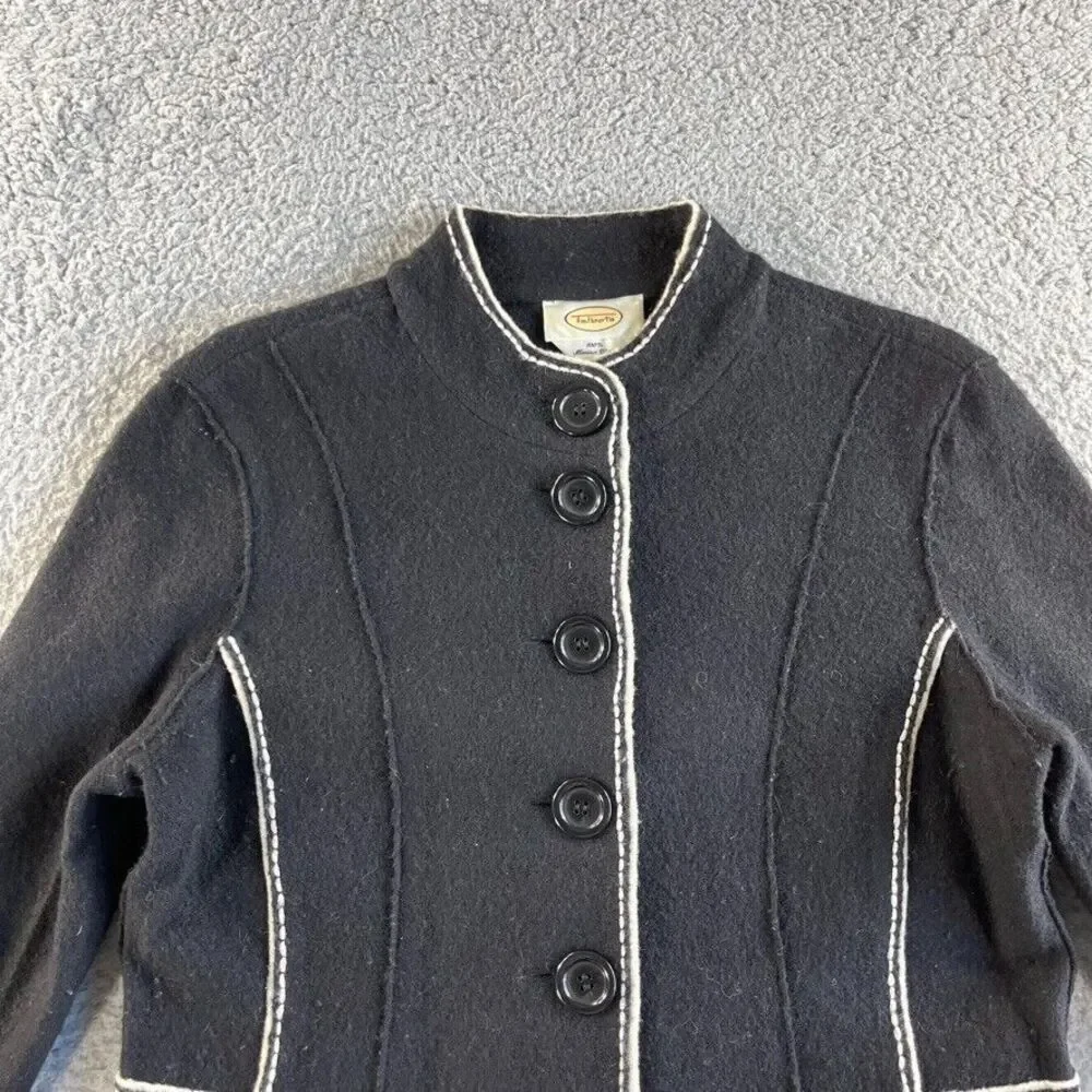 Vintage Talbots Jacket Womens Small Black 100% Merino Wool Coat Military‎ Retro